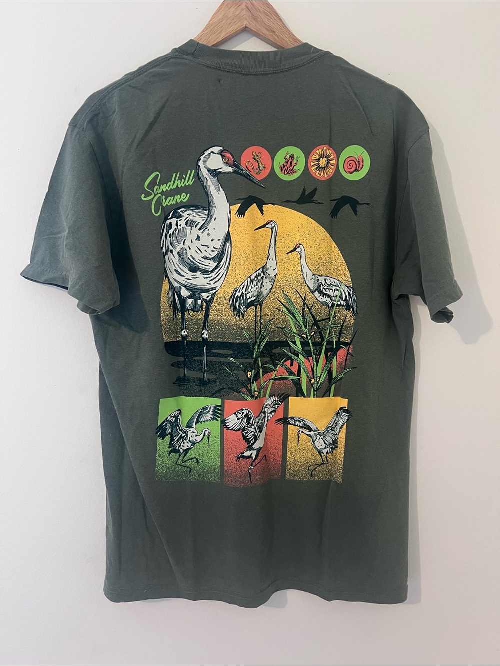 NWT Bird Collective Sandhill Crane Graphic Tee - Olive Green